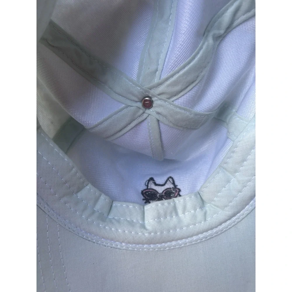 Women's Mint Green Velvet Hat With A Cat Wearing Pink Glasses Adjustable Clean - Picture 4 of 5